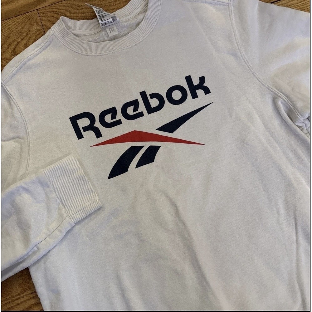 Reebok Identity Big Logo fleece crew sweatshirt Spell Out Unisex‎ SZ XL White